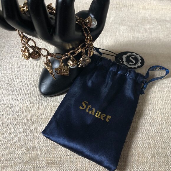 VTG Stauer Gold and Pearl Christmas Charm Bracelet - Picture 13 of 13